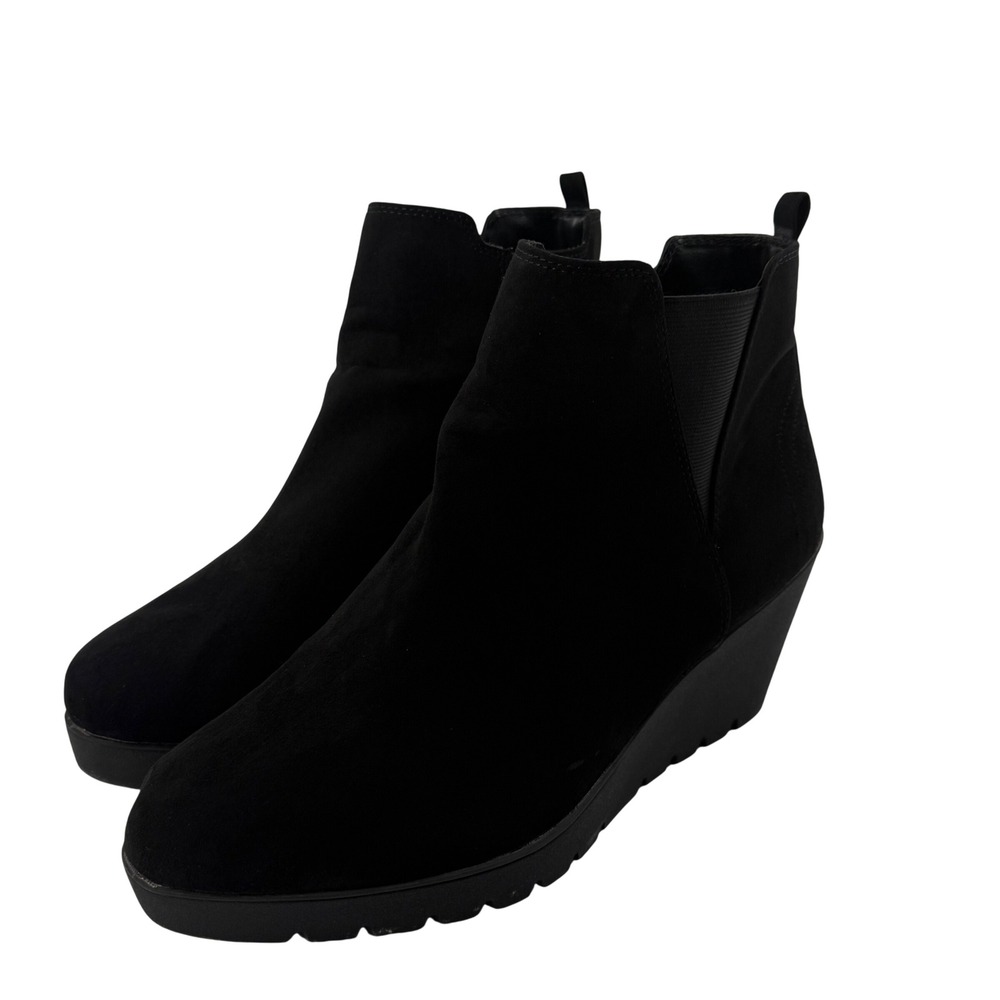 Dexflex‎ Comfort Selma 11W Wedge Ankle Boots Black Fabric Zipper Wide Booties
